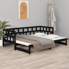 Sofá cama extraíble madera maciza de pino negro 2x