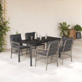 Set comedor de jardín 5 pzas cojines ratán sintético gris claro