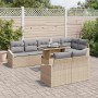 Conjunto de sofá de jardín con cojín 9 pcs beige y gris claro