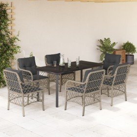 Set comedor jardín 7 pzas y cojines ratán sintético gris claro Set comedor jardín 7 pzas y cojines ratán sintético gris claro