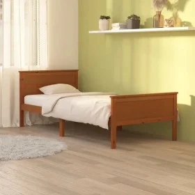 Solid pine wood bed frame honey brown 100x200 cm by vidaXL, Beds and slatted bases - Ref: Foro24-322189, Price: 98,57 €, Disc...