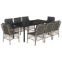 Set comedor de jardín 9 pzas cojines ratán sintético gris claro