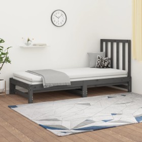 Sofá cama extraíble madera maciza de pino gris 2x(90x200) cm