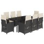Set de comedor de jardín 9 pzas y cojines ratán sintético negro