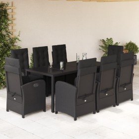 Set de comedor de jardín 9 pzas y cojines ratán sintético negro Set de comedor de jardín 9 pzas y cojines ratán sintético negro