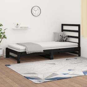 Sofá cama extraíble madera maciza de pino negro 2x(90x200) cm