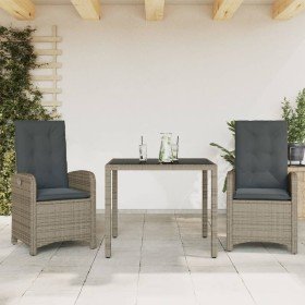 Set comedor de jardín 3 piezas con cojines ratán sintético gris en Conjuntos de jardín | Comprar online en Foro24