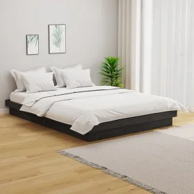 Double gray solid wood bed frame 135x190 cm by vidaXL, Beds and slatted bases - Ref: Foro24-819949, Price: 168,77 €, Discount: %