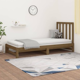 Sofá cama extraíble madera maciza de pino marrón 2x(90x200) cm
