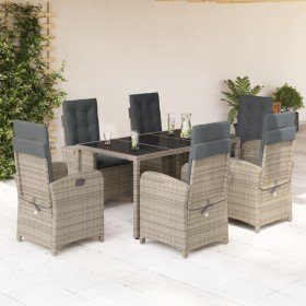 Set comedor jardín 7 pzas y cojines ratán sintético gris Set comedor jardín 7 pzas y cojines ratán sintético gris
