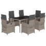 Set comedor jardín 7 pzas y cojines ratán sintético gris