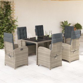 Set comedor jardín 7 pzas y cojines ratán sintético gris