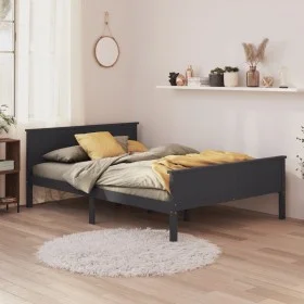 Bettgestell aus massivem, grauem Kiefernholz, 120 x 200 cm von vidaXL, Betten und Lattenroste - Ref: Foro24-322204, Preis: 12...