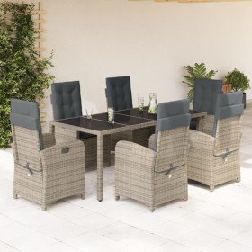 Set comedor jardín 7 pzas y cojines ratán sintético gris