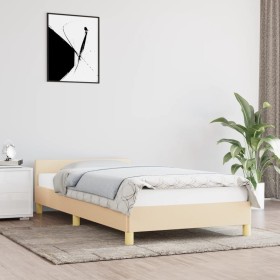 Estructura de cama con cabecero de tela color crema 80x200 cm