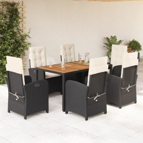 Set de comedor de jardín 7 pzas y cojines ratán sintético negro