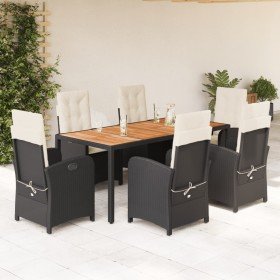 Set de comedor de jardín 7 pzas y cojines ratán sintético negro