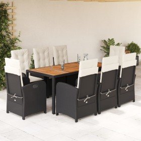 Set de comedor de jardín 9 pzas y cojines ratán sintético negro