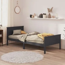 Solid gray pine wood bed frame 100x200 cm by vidaXL, Beds and slatted bases - Ref: Foro24-322203, Price: 84,70 €, Discount: %
