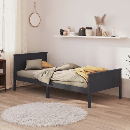 Solid gray pine wood bed frame 100x200 cm by vidaXL, Beds and slatted bases - Ref: Foro24-322203, Price: 85,52 €, Discount: %