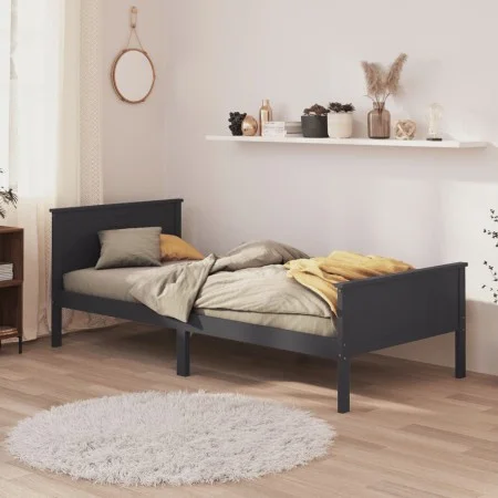Solid gray pine wood bed frame 100x200 cm by vidaXL, Beds and slatted bases - Ref: Foro24-322203, Price: 84,70 €, Discount: %