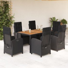 Set de comedor de jardín 7 pzas y cojines ratán sintético negro Set de comedor de jardín 7 pzas y cojines ratán sintético negro