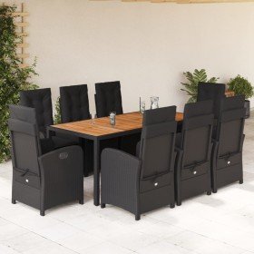 Set de comedor de jardín 9 pzas y cojines ratán sintético negro en Conjuntos de jardín | Comprar online en Foro24