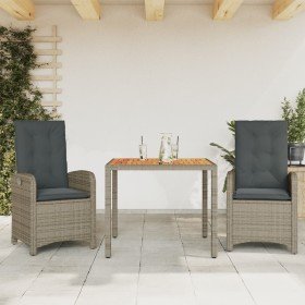 Set comedor de jardín 3 piezas con cojines ratán sintético gris Set comedor de jardín 3 piezas con cojines ratán sintético gris