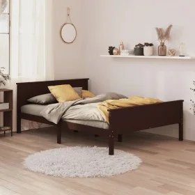 Dark brown solid pine wood bed frame 120x200 cm by vidaXL, Beds and slatted bases - Ref: Foro24-322197, Price: 147,47 €, Disc...