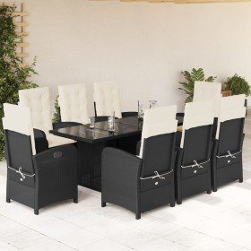 Set de comedor de jardín 9 pzas y cojines ratán sintético negro Set de comedor de jardín 9 pzas y cojines ratán sintético negro