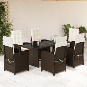 Set comedor de jardín 7 pzas con cojines ratán sintético marrón