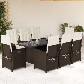 Set comedor para jardín 9 pzas y cojines ratán sintético marrón