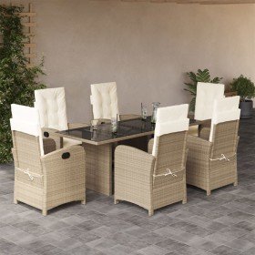 Set comedor de jardín 7 pzas con cojines ratán sintético beige
