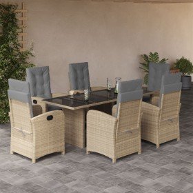 Set comedor de jardín 7 pzas con cojines ratán sintético beige