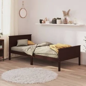 Dark brown solid pine wood bed frame 90x200cm by vidaXL, Beds and slatted bases - Ref: Foro24-322195, Price: 132,74 €, Discou...