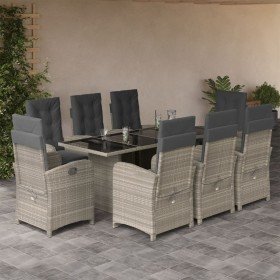 Set comedor de jardín 9 pzas cojines ratán sintético gris claro Set comedor de jardín 9 pzas cojines ratán sintético gris claro