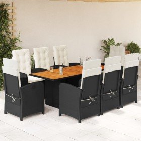 Set de comedor de jardín 9 pzas y cojines ratán sintético negro Set de comedor de jardín 9 pzas y cojines ratán sintético negro
