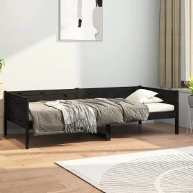 Schlafsofa aus massivem schwarzem Kiefernholz, 90 x 190 cm von vidaXL, Betten und Lattenroste - Ref: Foro24-820251, Preis: 12...