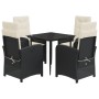 Set de muebles jardín 5 pzas con cojines ratán sintético negro