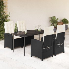 Set de muebles jardín 5 pzas con cojines ratán sintético negro