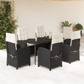 Set de comedor de jardín 7 pzas y cojines ratán sintético negro