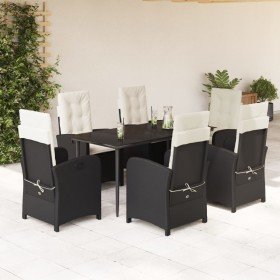 Set de comedor de jardín 7 pzas y cojines ratán sintético negro