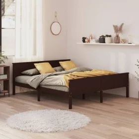 Dark brown solid pine wood bed frame 180x200 cm by vidaXL, Beds and slatted bases - Ref: Foro24-322200, Price: 177,01 €, Disc...