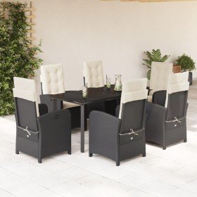 Set de comedor de jardín 7 pzas y cojines ratán sintético negro Set de comedor de jardín 7 pzas y cojines ratán sintético negro