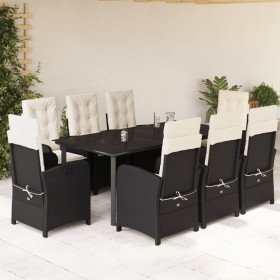 Set de comedor de jardín 9 pzas y cojines ratán sintético negro
