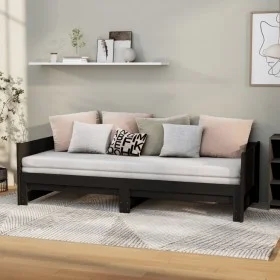 Sofá cama extraíble madera maciza de pino negro 2x(90x190) cm de vidaXL, Camas y somieres - Ref: Foro24-820266, Precio: 162,3...