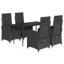 Set de muebles jardín 5 pzas con cojines ratán sintético negro
