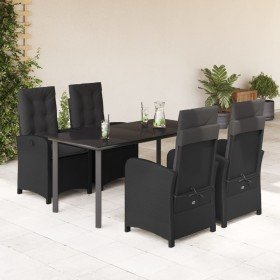 Set de muebles jardín 5 pzas con cojines ratán sintético negro