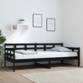 Sofá cama madera maciza de pino negro 90x200 cm de vidaXL, Camas y somieres - Ref: Foro24-820361, Precio: 126,13 €, Descuento: %