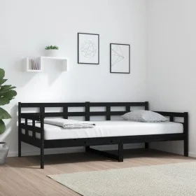Solid black pine wood sofa bed 90x190 cm by vidaXL, Beds and slatted bases - Ref: Foro24-820371, Price: 114,33 €, Discount: %